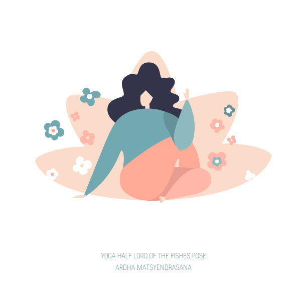 平面矢量插图的女人在半主的鱼摆姿势。现代女性加码字符。图片下载