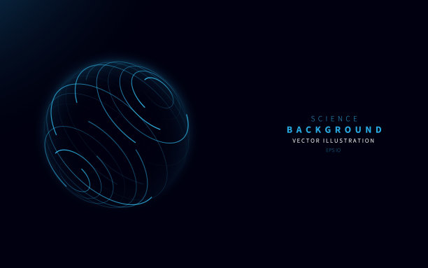 抽象的未来主义背景，描绘了一个球体的霓虹灯条纹。可以作为HUD元素使用。矢量科学技术例证。图片下载
