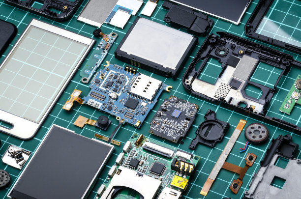 摆放整齐的手机零件图片下载