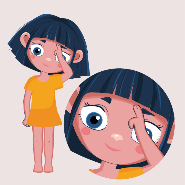 女孩用手指着额头。时尚矢量插图的结构和健康的身体。图片下载