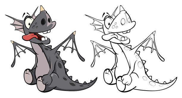 矢量插图一个可爱的卡通人物龙为您设计和电脑游戏。着色书大纲集图片下载