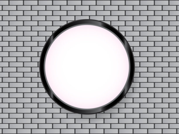 灰色砖墙上的空白圆灯箱图片下载