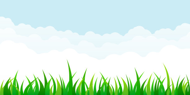 美丽的矢量阳光草坪或草地蓬松的云和太阳在天空图片下载