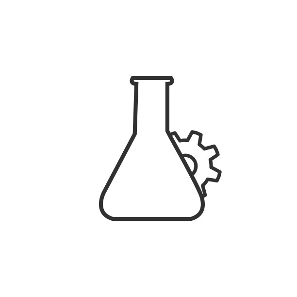 实验室化学设备，试管有机械齿轮图标，实验室烧瓶图标。股票矢量插图孤立的白色背景。图片下载