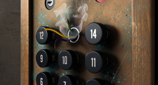 坏了的复古电梯控制面板图片下载