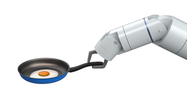 厨师机器人拿着煎锅图片下载
