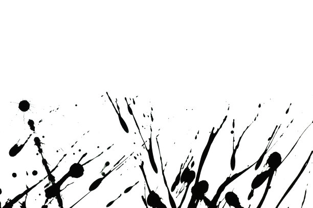 黑色水墨或水彩纹理飞溅和条纹在白色背景，抽象水彩图片下载