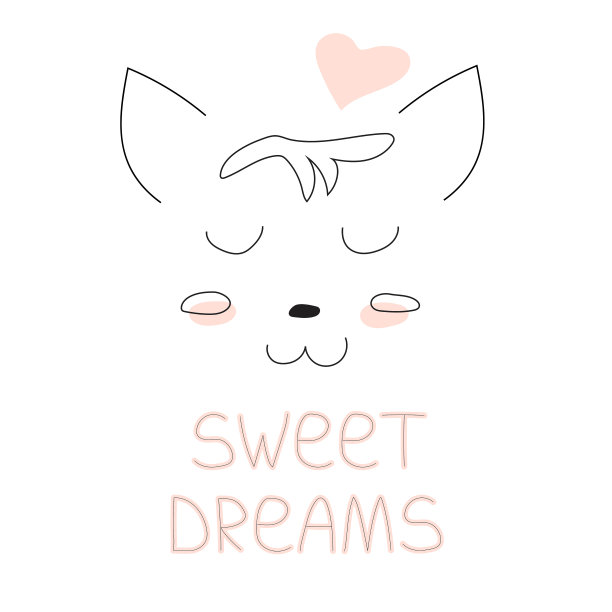 可爱可爱的小猫，睡着的小猫涂鸦插图。字母短语-甜蜜的梦。设计有趣的海报与手绘文字的孩子。图片下载