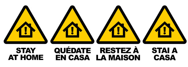 用英语、西班牙语、法语和意大利语警示新冠肺炎患者不要出门图片下载
