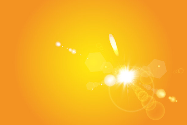 黄色背景上温暖的阳光。夏天。眩光。太阳射线。图片下载