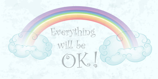 彩虹和云彩在柔和的蓝色天空背景图片下载