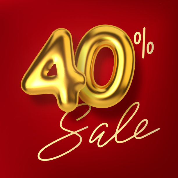 40折优惠促销制作逼真的3d黄金气球。数字以金色气球的形式。产品模板，广告，网页横幅，传单，证书和明信片。矢量图图片下载