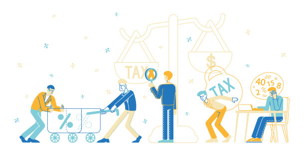 纳税义务概念。税收和金钱的重量，商人负担税收，银行贷款，金融债务。线性向量插图图片下载