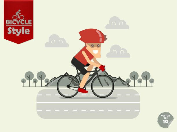 戴自行车头盔在山路上骑自行车的男人图片下载