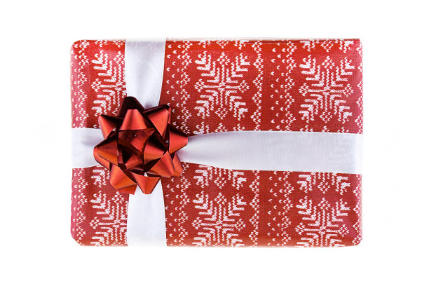 圣诞礼盒惊喜，红礼盒用白丝带绑在孤立的背景上图片下载
