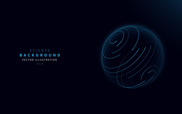 抽象的未来主义背景，描绘了一个球体的霓虹灯条纹。可以作为HUD元素使用。矢量科学技术例证。素材图片