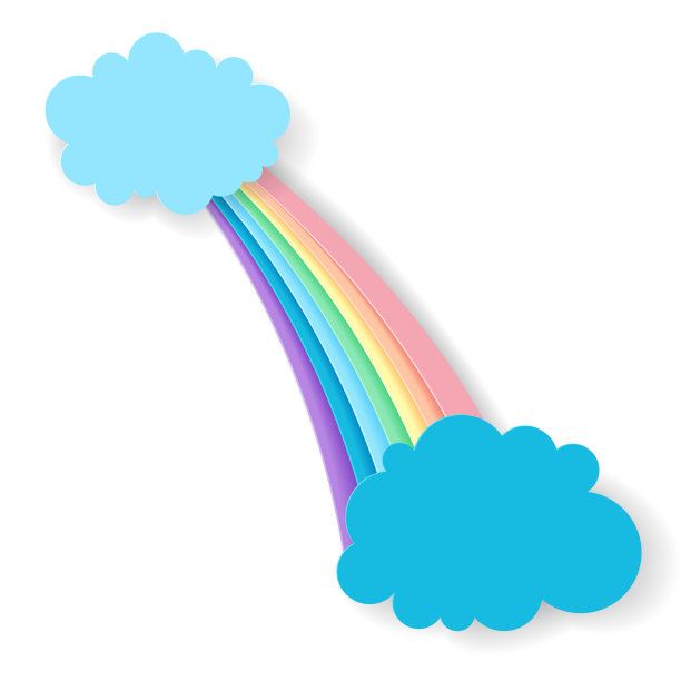 程式化的剪纸彩虹和云孤立在白色的背景。纸彩色彩虹图片下载