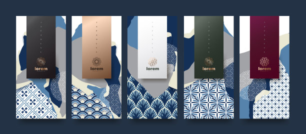 向量集包装模板日本的自然豪华或高档产品。标志设计具有新潮的线性风格。券、传单、宣传册。菜单书封面日本风格矢量插图。图片下载