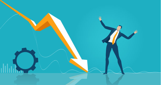 商人看着经济崩溃。箭头表示市场下跌图片下载