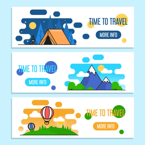 旅游网页横幅收集矢量孤立图片下载