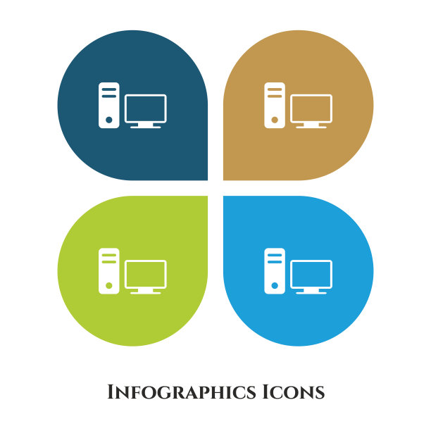 桌面计算机矢量插图图标的所有用途。隔离在4个不同的背景上。图片下载