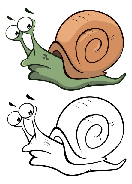矢量插图一个可爱的卡通人物蜗牛为您设计和电脑游戏。着色书大纲集图片下载