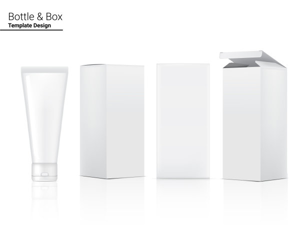 试管模拟逼真的化妆品和盒子护肤产品在白色背景插图。医疗保健和医疗概念设计。图片下载