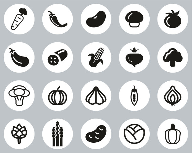 蔬菜图标黑白平面设计圈设置大图片下载