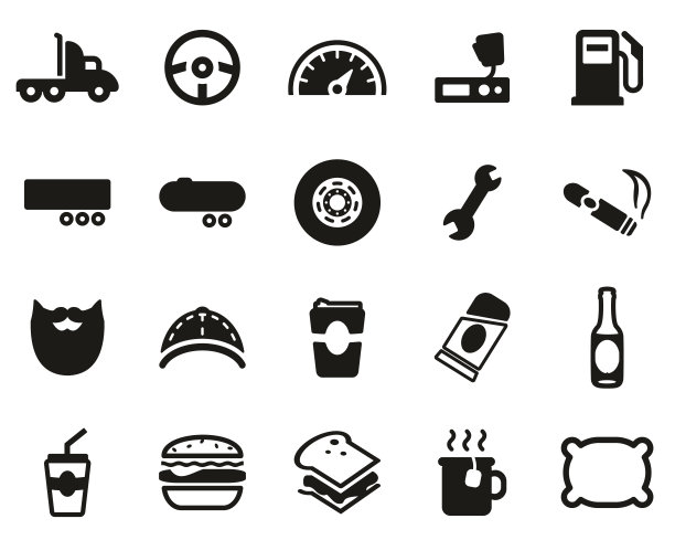 卡车司机图标黑色和白色设置大图片下载