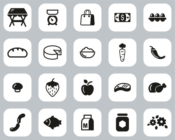 市场地方或市场摊位图标黑&白平面设计集大图片下载