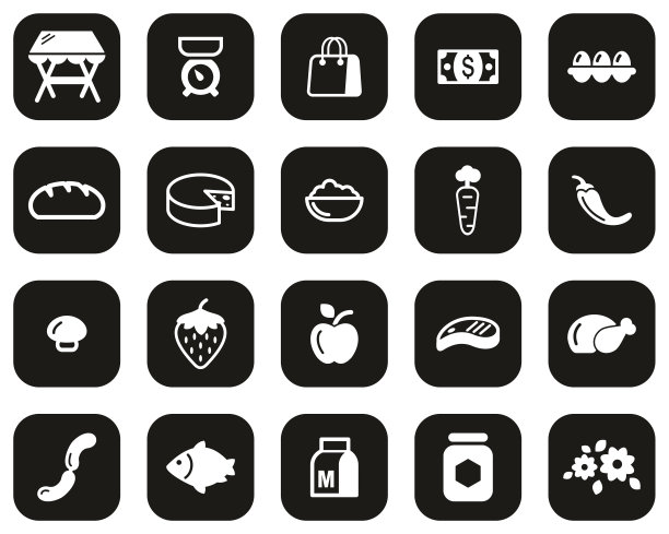 市场的地方或市场的立场图标白色在黑色的平面设计集大图片下载