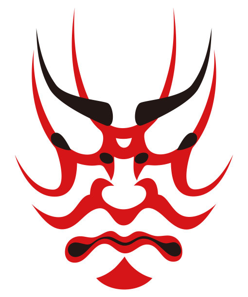 日本传统艺术歌舞伎脸谱脸谱矢量插画图片下载