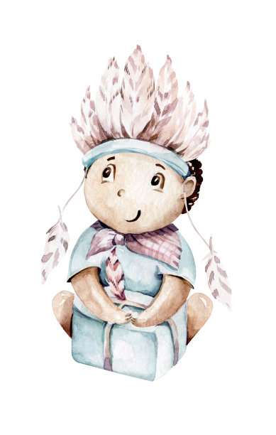 西部男婴牛仔在草包上戴牛仔帽水彩画。卡通警长的美国部落帐篷设计。狂野西部生日邀请图片下载