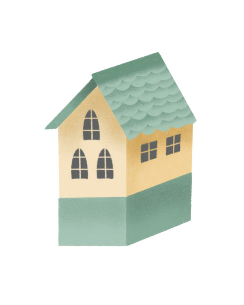 舒适的绿色私人住宅插图，手绘孤立在白色背景上图片下载