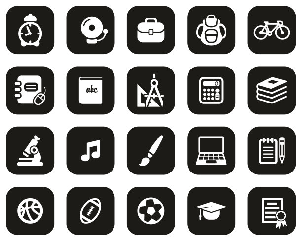 大学或学院图标白色在黑色平面设计设置大图片下载