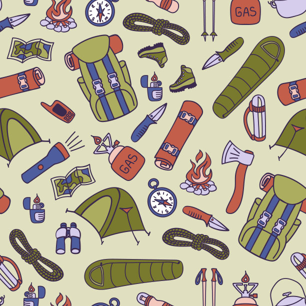 徒步和背包彩色无缝图案图片下载