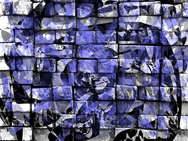 色彩斑斓的超现实的世界。虚拟涂鸦。抽象图像，画在砖墙的照片上。图片下载