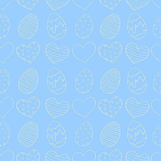 无缝复活节图案装饰蛋和心形。手绘假日背景素材图片