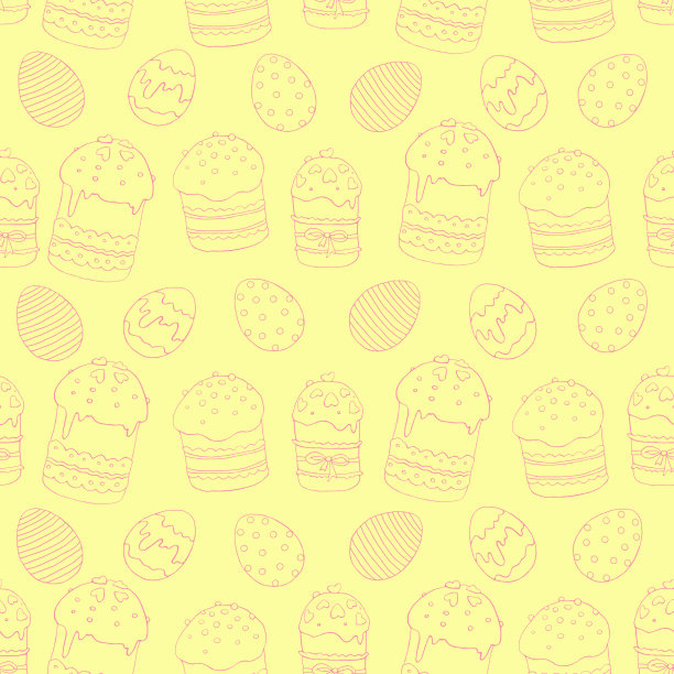 无缝图案与复活节蛋糕，鸡蛋。适用于印刷包装纸、墙纸、包装、织物等。手绘插图图片下载