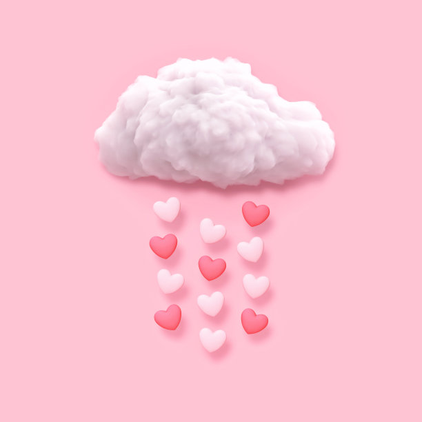 粉红色的背景上飘着朵朵飘落的心图片下载