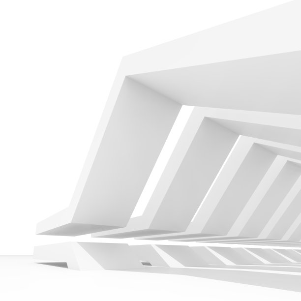 抽象的白色室内。参数化建筑三维图片下载