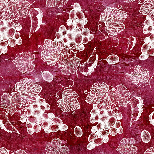 葡萄的叶子，浆果，树枝，刷子无缝图案。在水彩背景上手绘的图形点。设计包装，包装，菜单，模板，标签，明信片。图片下载