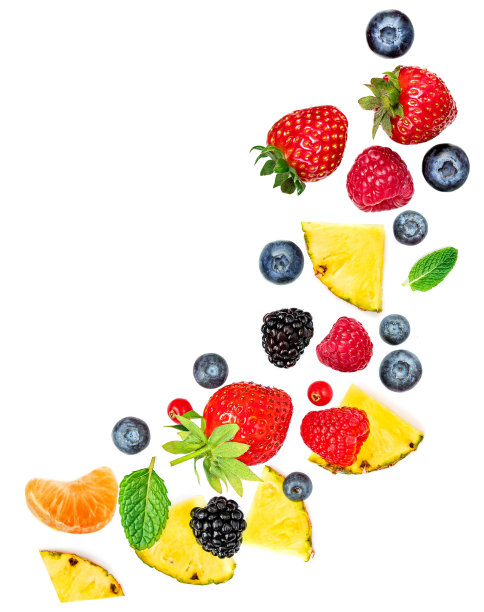 创意的布局由夏季水果和混合浆果孤立在白色的背景。平的。食品的概念。“n图片下载