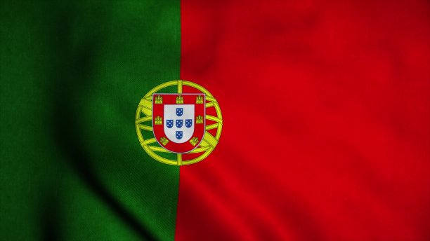 葡萄牙国旗在风中飘扬。葡萄牙国旗。葡萄牙的标志。3d插图图片下载