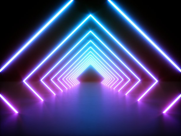 3D渲染发光霓虹灯在黑暗的背景图片下载