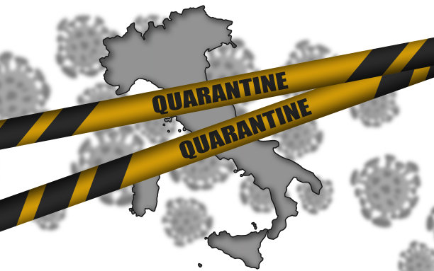 新冠肺炎疫情在意大利爆发，悬挂检疫横幅。图片下载