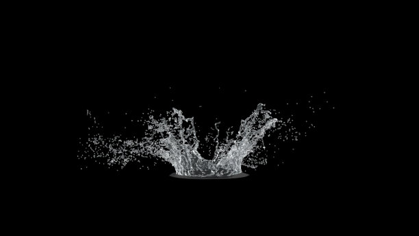 水花在黑色背景和阿尔法蒙版。3 d演示。图片下载