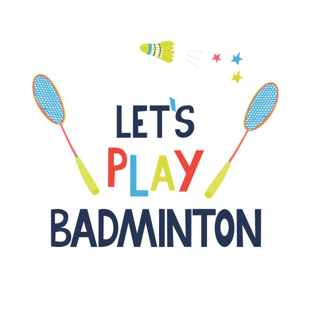 印有羽毛球字的海报，一个羽毛球和两个球拍。图片下载