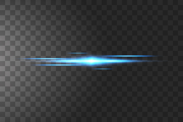 蓝色水平镜头照明弹包。激光束，水平光线。美丽的光弹。深色背景上的发光条纹。发光抽象闪闪发光的衬里背景图片下载