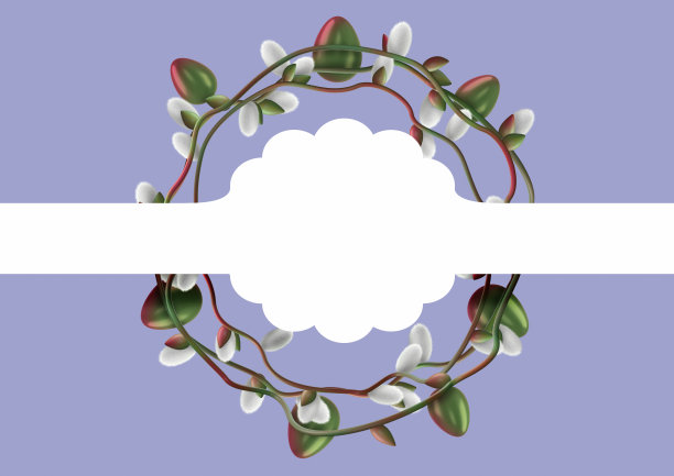 时髦的花环装饰复活节彩蛋和柳花(柳絮)与模板写的文本或祝贺。贺卡或横幅。3 d渲染。复活节假期的概念图片下载